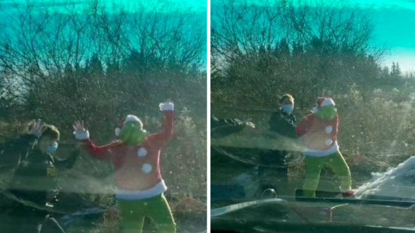 صبح روز کریسمس، پلیس مردی را با لباس گرینچ و سورتمه ای پر از هدیه دستگیر کرد
